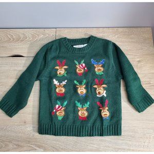 B.T. Kids Green Christmas Reindeer Sweater Size 2T